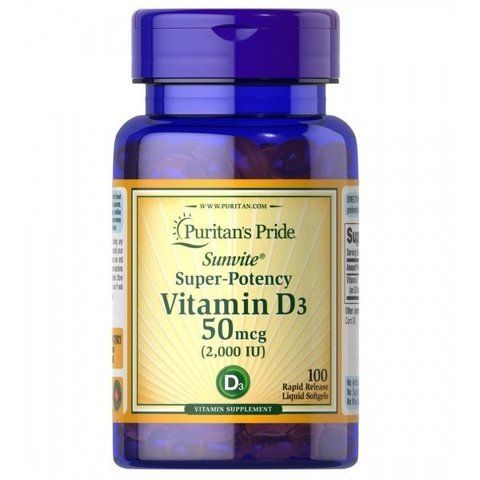Вітаміни Д-3 Puritan's Pride Vitamin D3 50 mcg 2000 IU для імунітету 100 таблеток 025077176212 фото