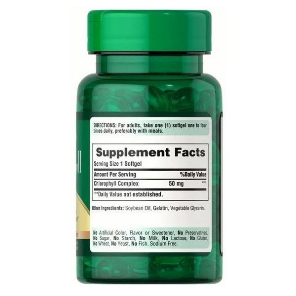 Хлорофилл Puritan's Pride Chlorophyll Concentrate 50 mg, 100 капсул 074312134616 фото