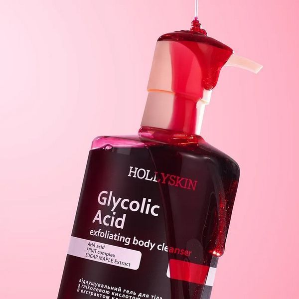Відлущувальний гель HOLLYSKIN Glycolic Acid Exfoliating Body Cleanser для очищення тіла з гліколевою кислотою й екстрактом кленового соку 500 мл 4823109705227 фото