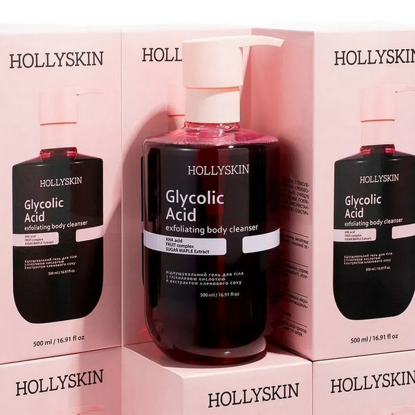 Відлущувальний гель HOLLYSKIN Glycolic Acid Exfoliating Body Cleanser для очищення тіла з гліколевою кислотою й екстрактом кленового соку 500 мл 4823109705227 фото