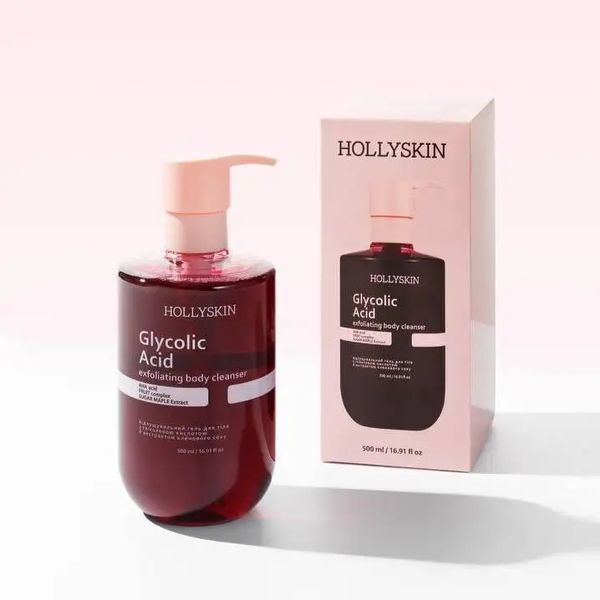 Відлущувальний гель HOLLYSKIN Glycolic Acid Exfoliating Body Cleanser для очищення тіла з гліколевою кислотою й екстрактом кленового соку 500 мл 4823109705227 фото