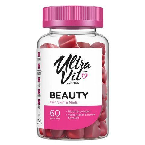 Вітаміни для краси волосся, шкіри і нігтів Ultra Vit Beauty Hair Skin Nails, 90 пастилок 5060730362989 фото