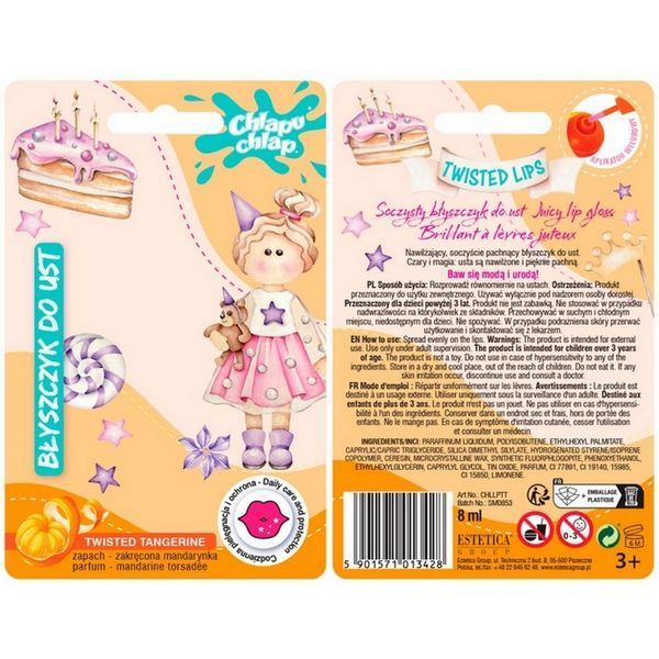 Блиск для губ Chlapu Chlap Twisted Tangerine Lip Gloss дитячий 8 мл 5901571013428 фото