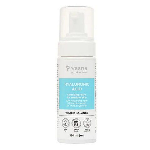 Очищающая пенка для чувствительной кожи лица Vesna Hyaluronic Acid Cleansing Foam 150 мл 4820222662857 фото