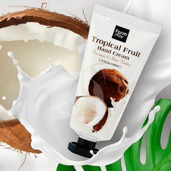 Крем для рук зволожуючий з екстрактом кокосу та олією ши FarmStay Tropical Fruit Hand Cream Coconut & Shea Butter, 50 мл 8809638300405 фото