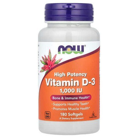 Витамин Д3 NOW Foods Vitamin D3 1000 IU, 180 капсул 733739003652 фото
