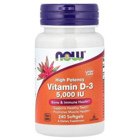 Витамин Д3 NOW Foods Vitamin D3 5000 IU, 240 капсул 733739003737 фото