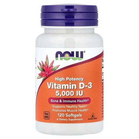 Витамин Д3 NOW Foods Vitamin D3 5000 IU, 120 капсул 733739003720 фото