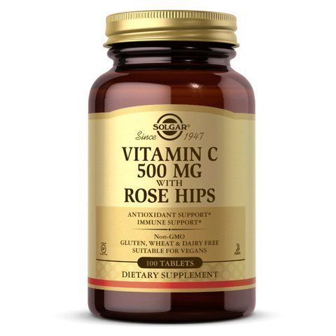 Витамины Solgar Vitamin C 500 mg with Rose Hips для иммунитета 100 таблеток 033984023802 фото