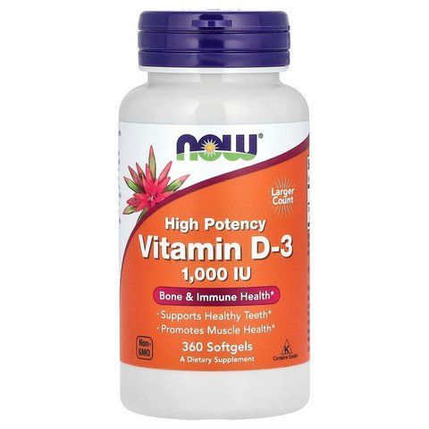 Витамин Д3 NOW Foods Vitamin D3 1000 IU, 360 капсул 733739003751 фото