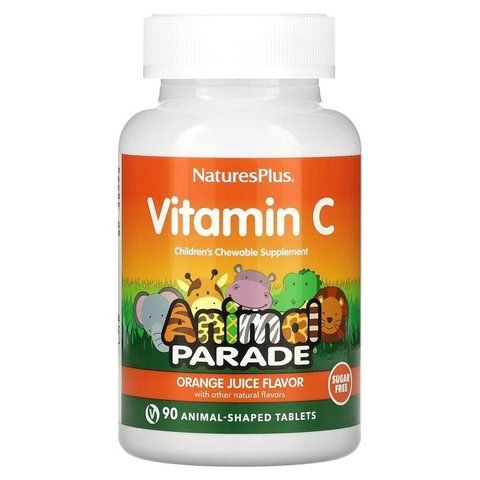 Вітамін С для дітей, Nature's Plus Animal Parade, апельсиновий смак, без цукру, 90 таблеток 097467299221 фото
