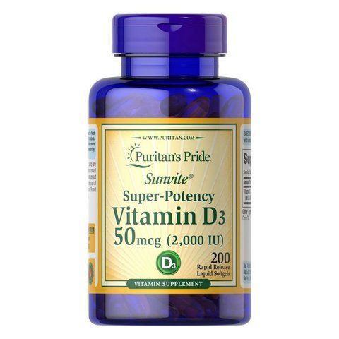 Вітамін Д3 Puritan's Pride Vitamin D3 50 mcg 2000, 200 капсул 025077176182 фото