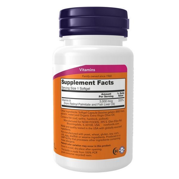 Витамин А NOW Foods Vitamin А 10000 IU, 100 капсул 733739003300 фото